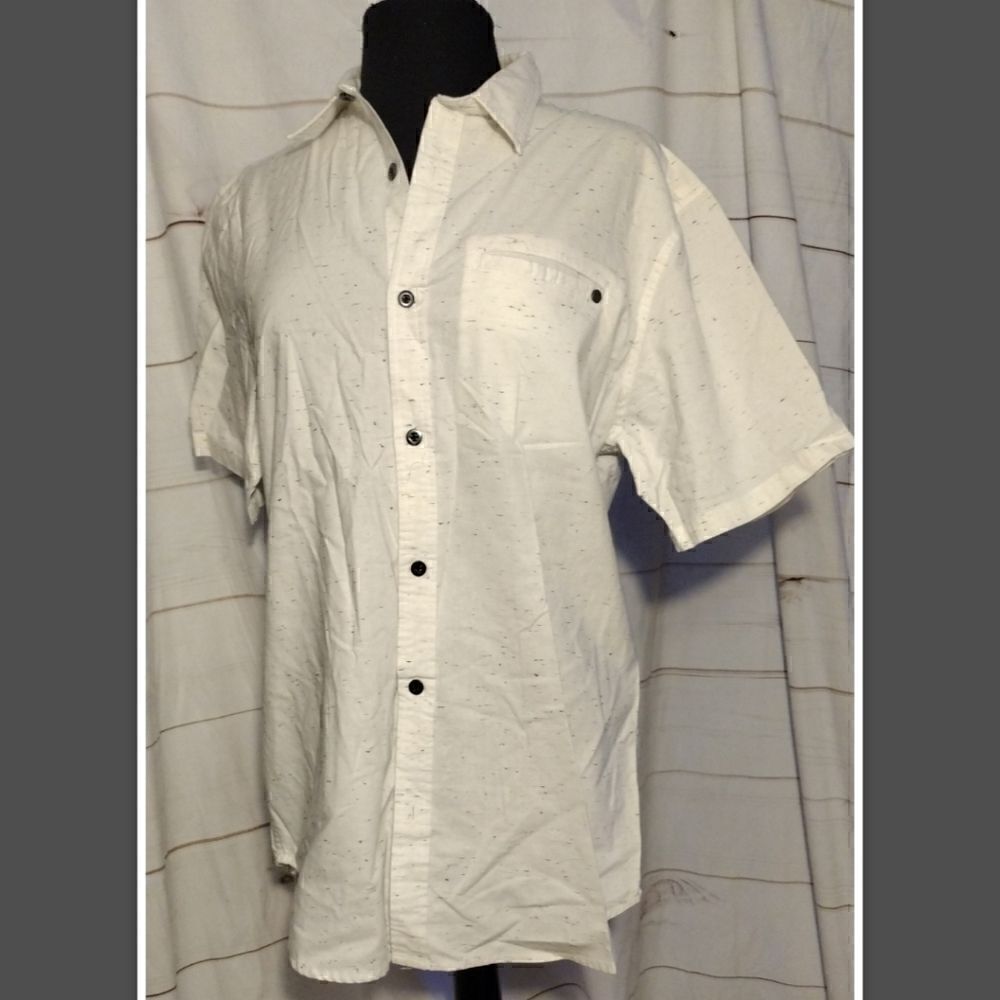 Voyager White With Black Specks Flyer Button Down Collared Shirt Size L